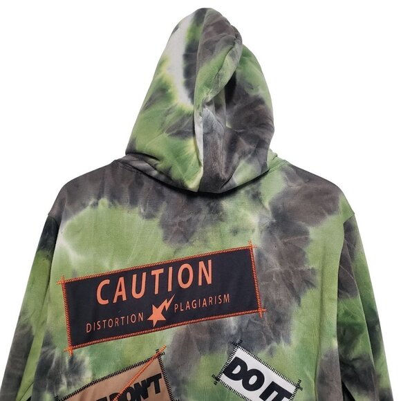 Kleep Reflective Caution Fleece Hoodie Green Tie Dye Pullover Mens Medium - Picture 7 of 11